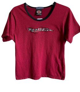 Vintage Harley Davidson Shirt Sleeve Pullover Shirt SZ M Red Black Trim Tulsa